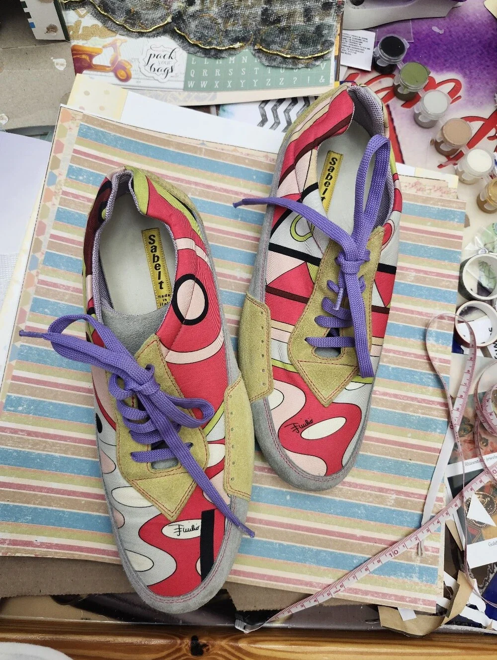 Vintage Emilio Pucci Driving Shoes Colorful Print Purple Laces EU 38/39